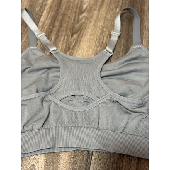 REEBOK WOMENS SPORTS BRA SIZE L PERFORMANCE RACERBACK WHITE AND GREY - Picture 6 of 8